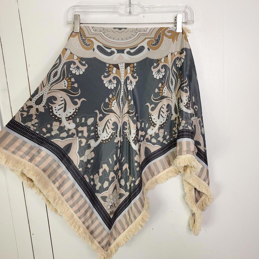 Womens Scarf Echo Fringe Trim Polka Dot Paisley Old Money Printed Mixed Media - Picture 6 of 7